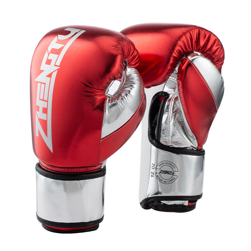 ZTTY al por mayor guantes de boxeo de microfibra competencia profesional forro de látex entrenamiento de cuero brillante guantes de fitness
