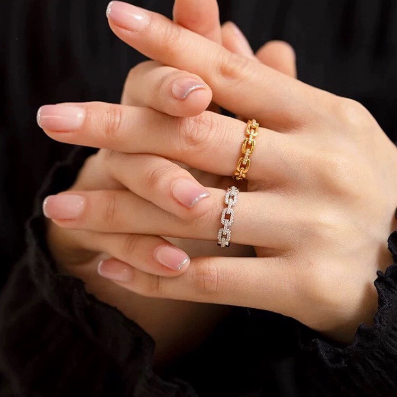 HEJIA 돼지 코 체인  링 여자 일본과 한국식 단순 올 매치 라이 다이아몬드 링 버클 인덱스 핑거 링 스태킹 웨어