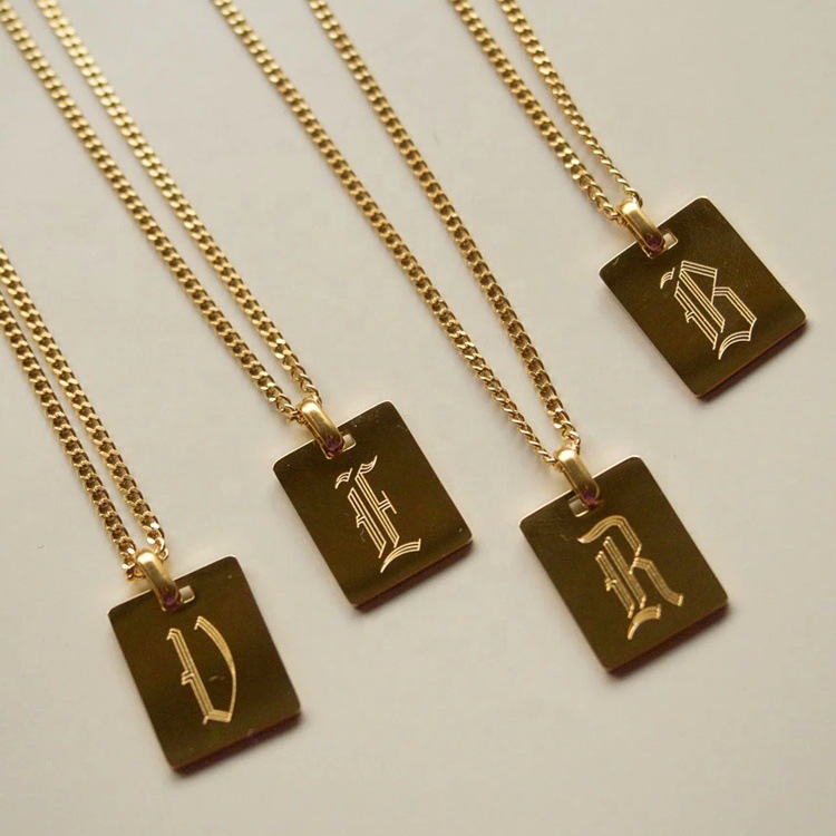 Titanium Steel Pendant Material Pendant Necklace Classification Wholesale Jewelry Retro Letter Square Titanium Steel Plating Pendant Necklace