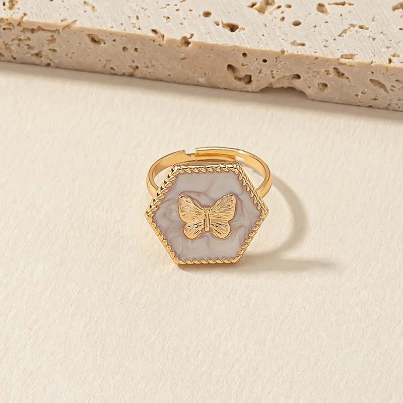 Vintage Style Hexagon Butterfly Alloy Plating Open Ring