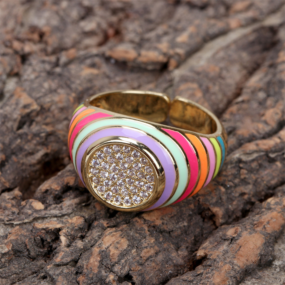 Cute Candy Color Zircon New Trendy Fashion Personality Copper Drip Oil Ring Wholesale display picture 1