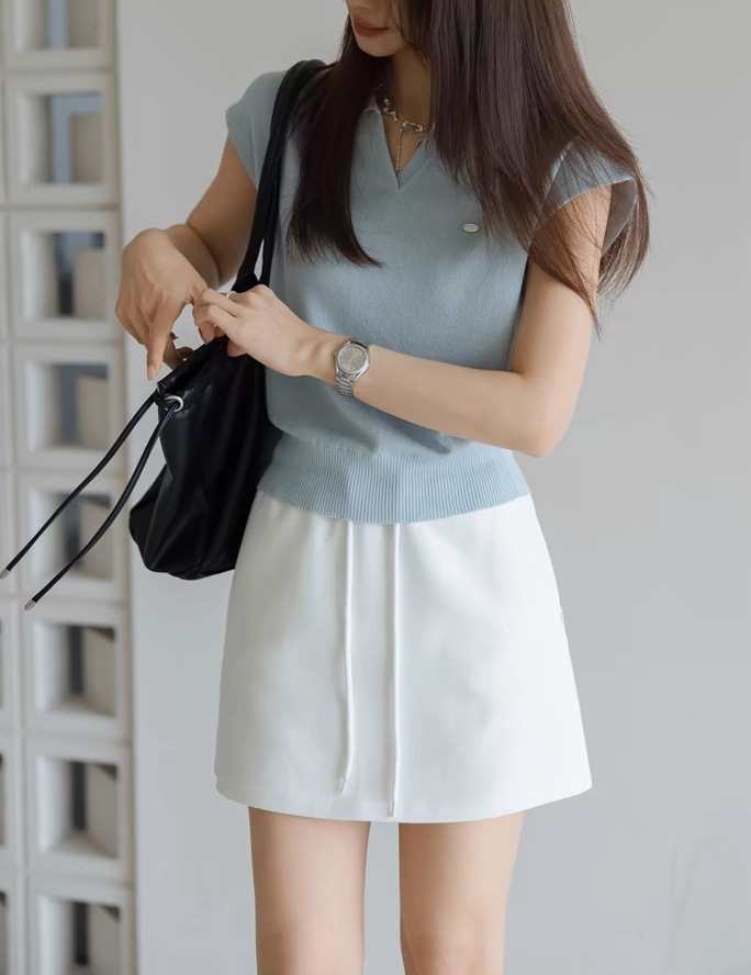 Áo polo nữ ngắn tay cổ bẻ chất liệu linen pha sợi dệt kim — màu đen chi tiết 5