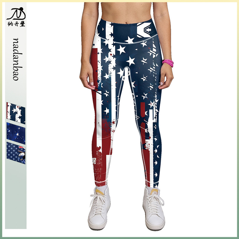 Customized New Cross-Border Independence Day Flag Eagle Element Printed Slim-Fit Leggings Yoga Pants