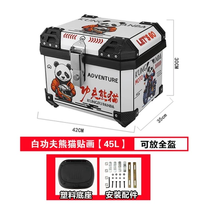 Motorcycle trunk — Vehicle Large Takeout Box - 45l-white-panda-tail-box-standard-tail-box-shockproof-base-installation-accessories
