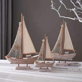 美式复古帆船地中海渔船家居饰品仿古渔船船模创意家居摆件小木船