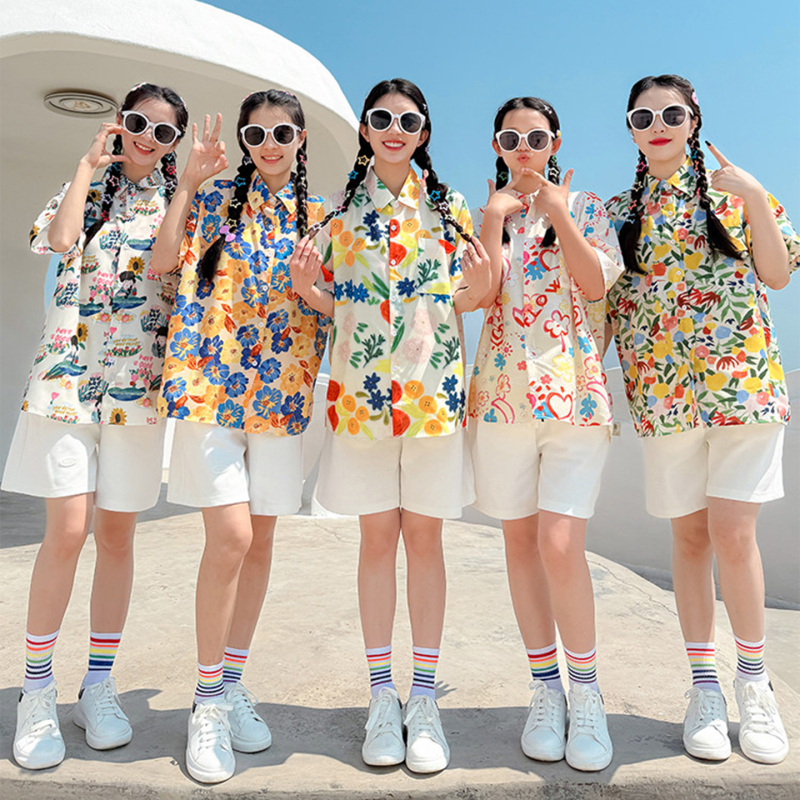80S Nostalgic Floral Shirt Short-Sleeve Performance Loose Niche Artistic Retro Hong Kong Style Dance Costume Printed Top