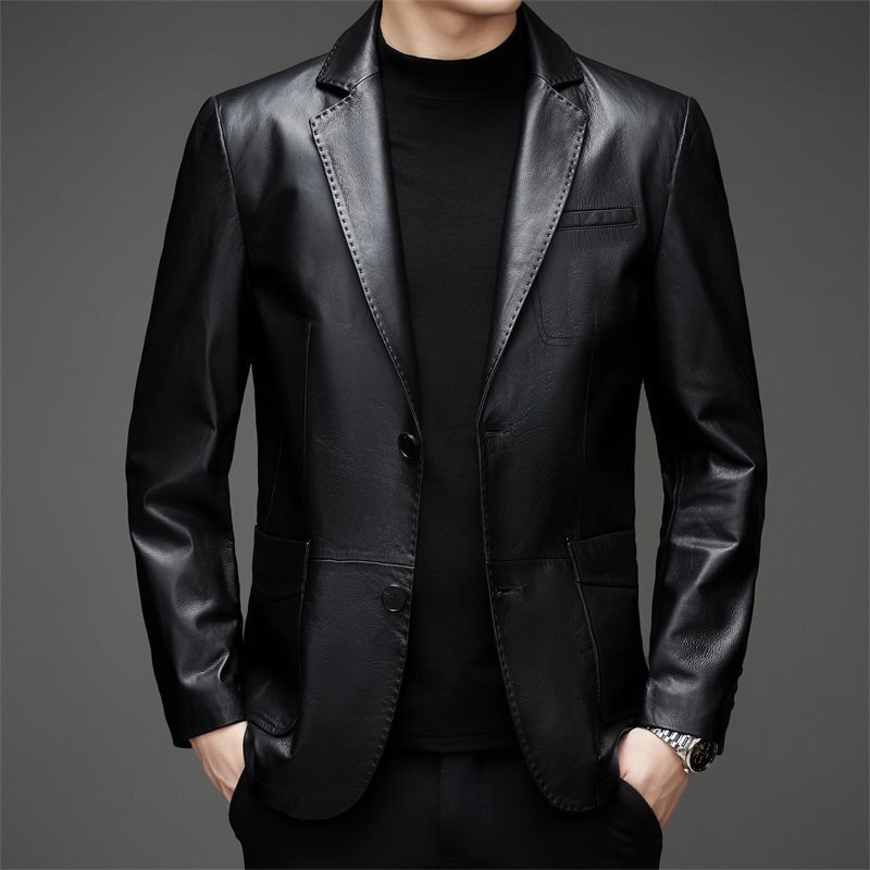 Young and Middle-aged Men's Genuine Leather Suit Autumn and Winter New Fashionable Casual Thin Leather Clothing Slim-fit Fashionable Handsome Jacket for Men