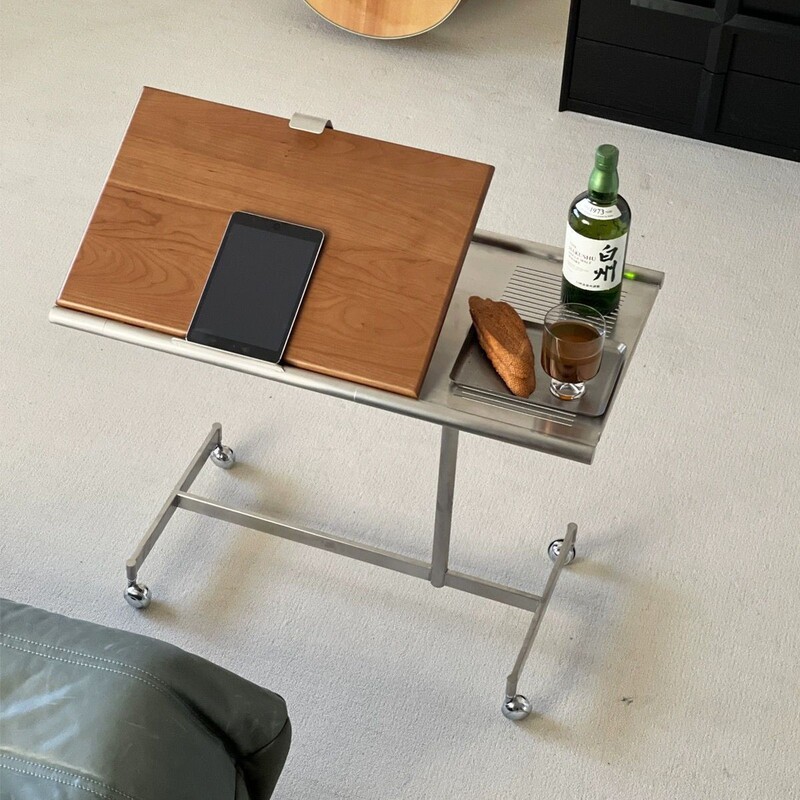 Re-design production | Mobile solid wood trolley with wheels tea table piano stand adjustable side table bedside table