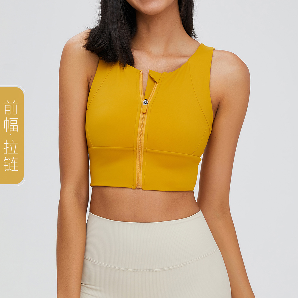 Nuevo Sujetador deportivo de verano con cremallera frontal cuello redondo ropa interior sin desgaste Chaleco de yoga sin costuras ropa de Yoga de fitness al aire libre