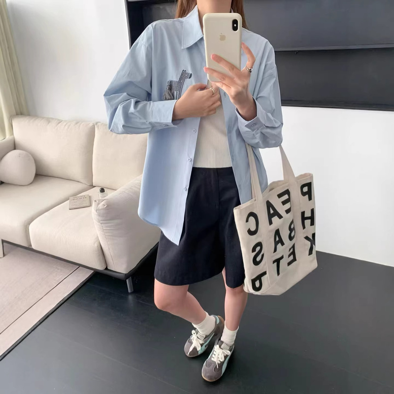 2026 Spring New Style Pure Cotton Shirt, Comfortable Casual Embroidered Loose-Fitting Women's Shirt Top 260008 2026 Spring New Style Pure Cotton Shirt, Comfortable Casual Embroidered Loose-Fitting Women's Shirt Top 260008
