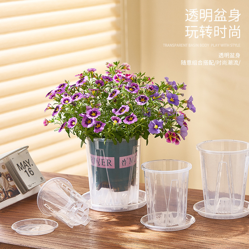 批发透明塑料透气花盆兰新款蝴蝶兰花盆控根盆透明青山盆文心兰盆