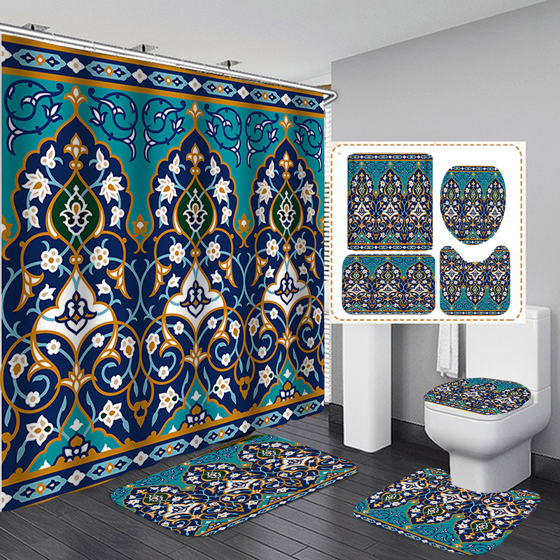 Venta caliente de Amazon Cortina de ducha de baño bohemia Tela de cortina de baño impermeable Juego de cuatro piezas Gran cantidad y excelente precio