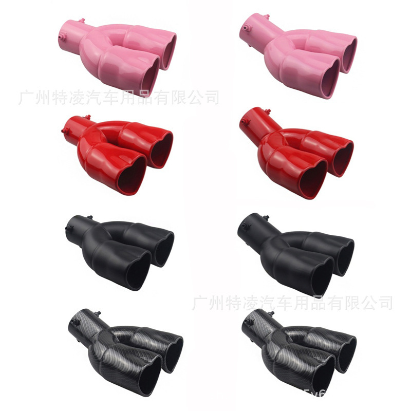 Double Heart-Shaped Car Exhaust Tailpipe Muffler Heart-Shaped Tail Throat Car Stainless Steel Muffler Tip Pipe Modification