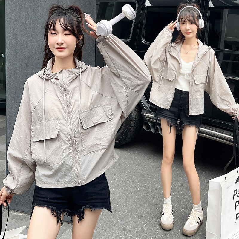 Casual Sun Protection Clothing Women's Summer New Thin Jacket Hooded Short Outdoor Riding Clothes Small Top Cardigan