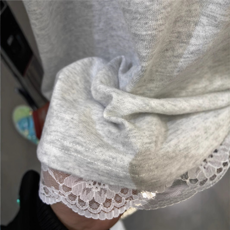 2024 夏の新韓国ファッションイントレンド甘いニッチステッチレースシャツレター半袖 Tシャツ女性のトップ|undefined