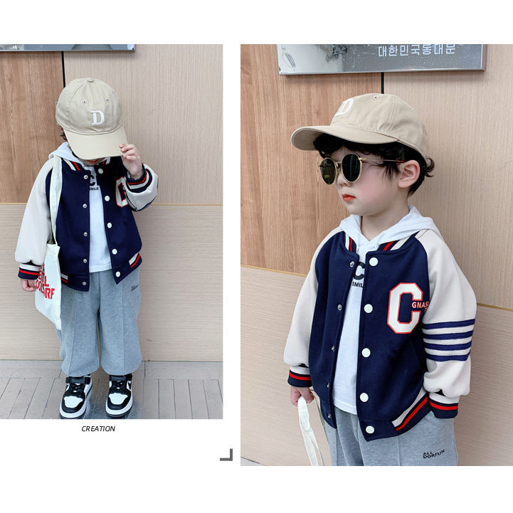 소년 야구 세트 코트 서양식 봄 2024 새로운 어린이 봄과 가을 캐주얼 탑 유행  초가을 옷