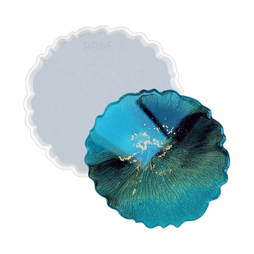 New DIY large round fruit plate coaster glue mold metal handle special-shaped tray coaster silicone mold