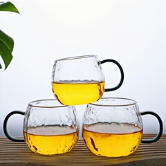ハンドル付き高ホウケイ酸ガラス樹皮パターン単層カップ飲料カップ耐熱家庭用ジュースドリンクカップ厚みのあるガラスカップ