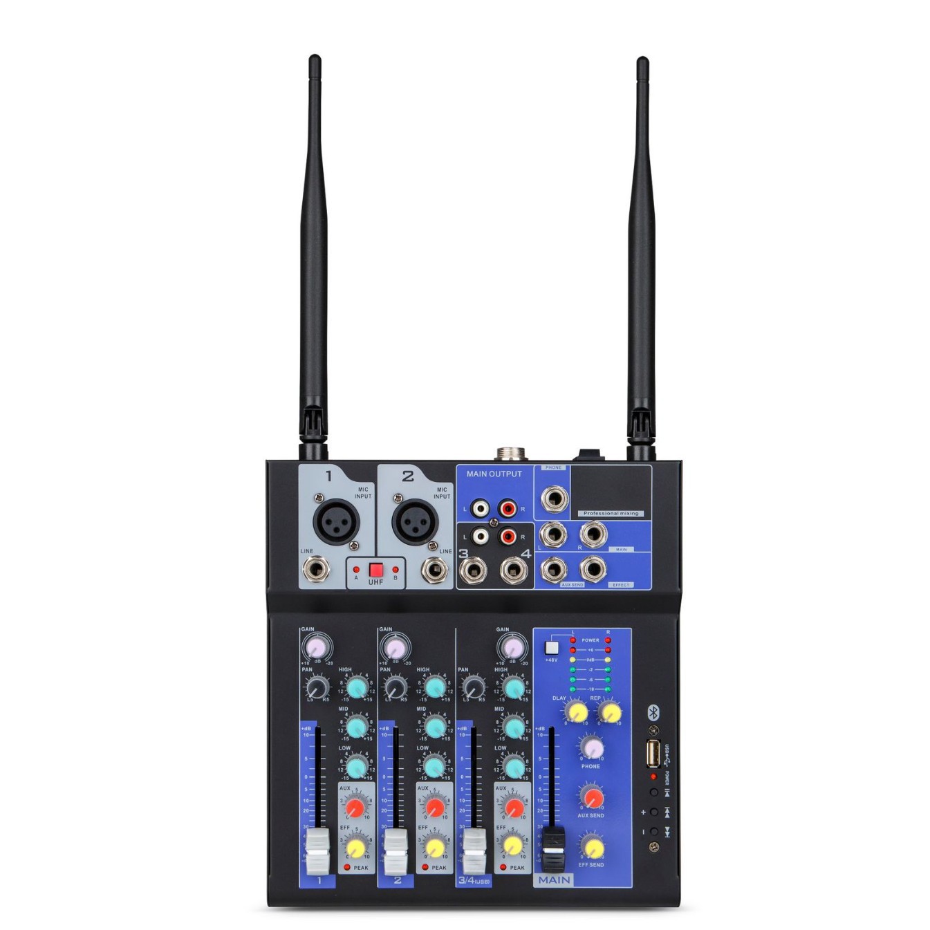 무선 마이크 올인원 기계 4 웨이 컴퓨터 사운드 카드 기타 블루투스 이펙터가있는 소형 믹서