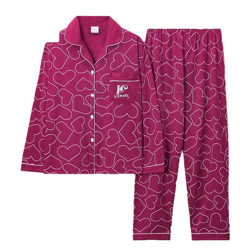 Pijama de dama algodón primavera y otoño ropa de hogar de manga larga madres de mediana edad delgada cardigan se puede usar dos conjuntos