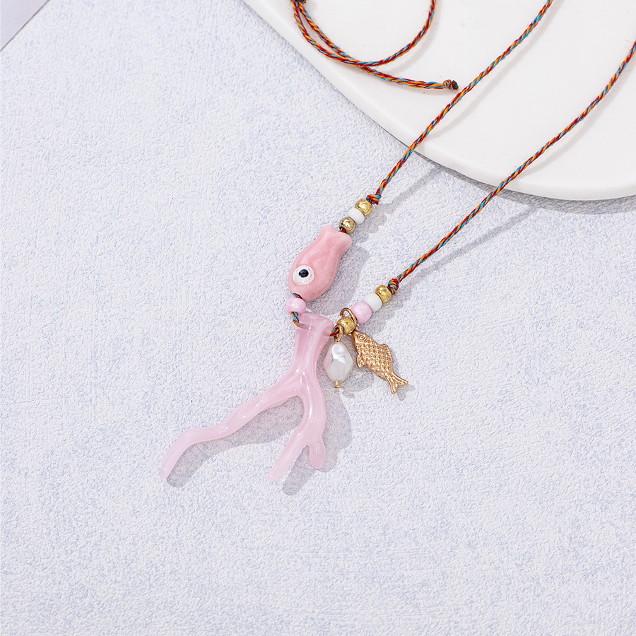 Acrylic, rope, ceramics Material Starfish, Coral Pattern All Seasons Season Marine Style Starfish Coral Acrylic Rope Ceramics Cord String Lobster Trigger Clasp Closure Pendant Necklaces Wholesale