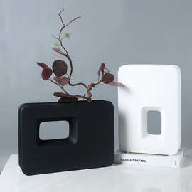 新式家居客厅装饰插花器四方陶瓷花瓶北欧简约工艺品装饰酒店摆件