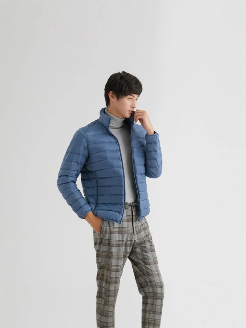 Nuevo 90 blanco chaqueta de invierno hombre ligero corto joven de mediana edad chaqueta de cuello ultra ligero auténtico