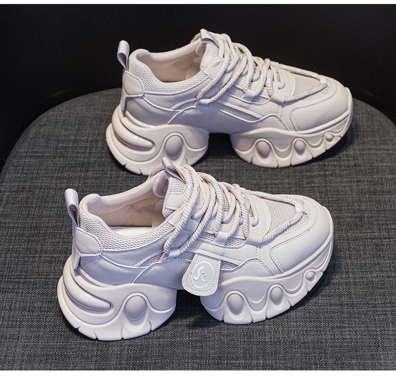 Giày sneaker nữ đế dày tăng chiều cao 7cm phong cách sao, dây buộc thời trang — M2555 Màu đen, M2555 màu be, M2555 màu hồng chi tiết 18