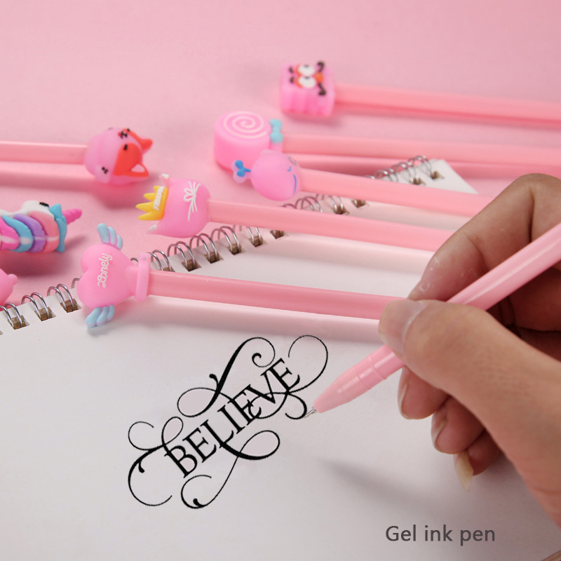 Transfronterizo Amazon Venta caliente suave pluma de gel de dibujos animados Bola de lápiz tapa estudiante pluma de los niños cabeza Linda descompresión