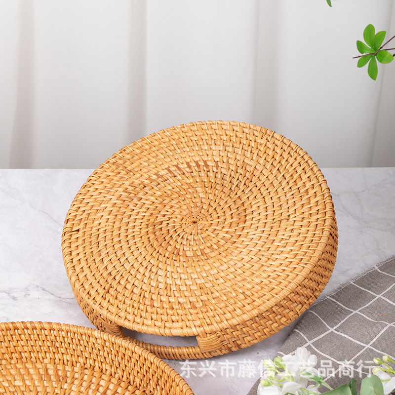 Vietnam tejido a mano de ratán paja bandeja de frutas cesta de frutas bandeja de té mango redondo creativo cesta de almacenamiento sala de estar