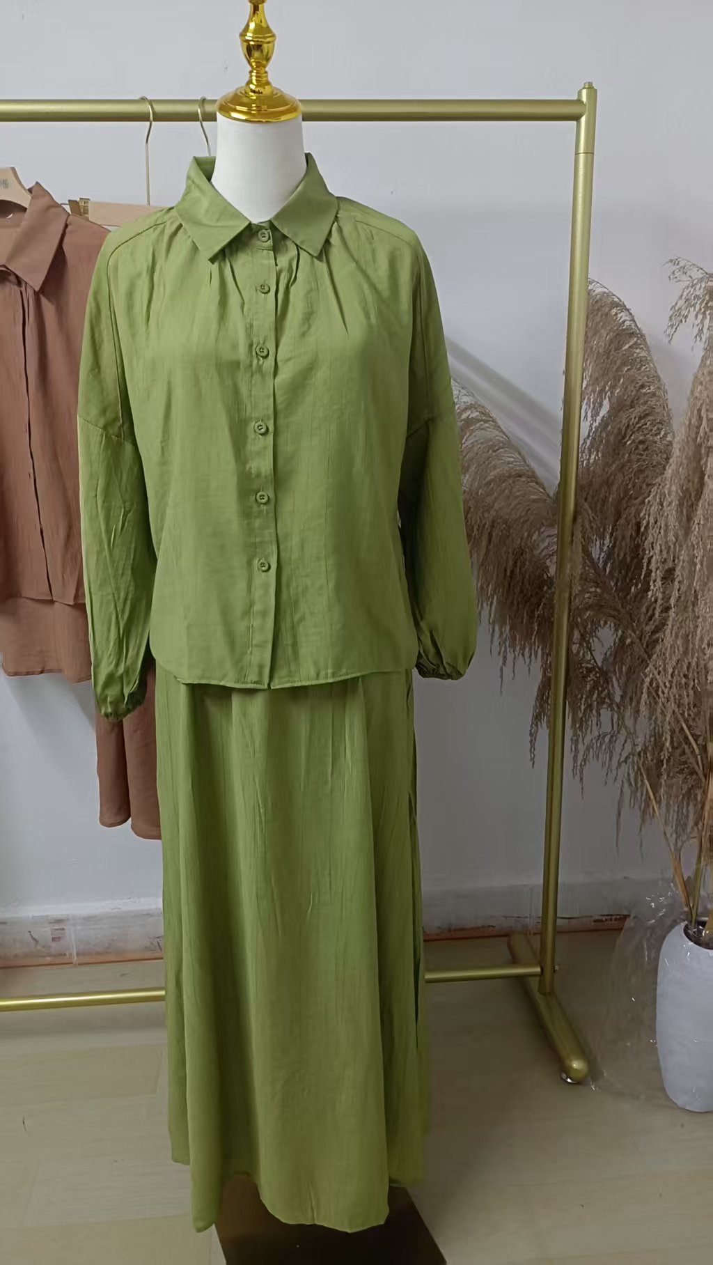 Women's Fashion Casual Suit Puff Sleeve Shirt And Skirt Set Spring Autumn New Cross Border Foreign Trade Clothing_ecoleips.com