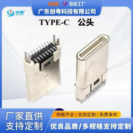 TYPE-C 16P 立式贴片公头 180度 直立式四脚插板 H=11.94MM 插头
