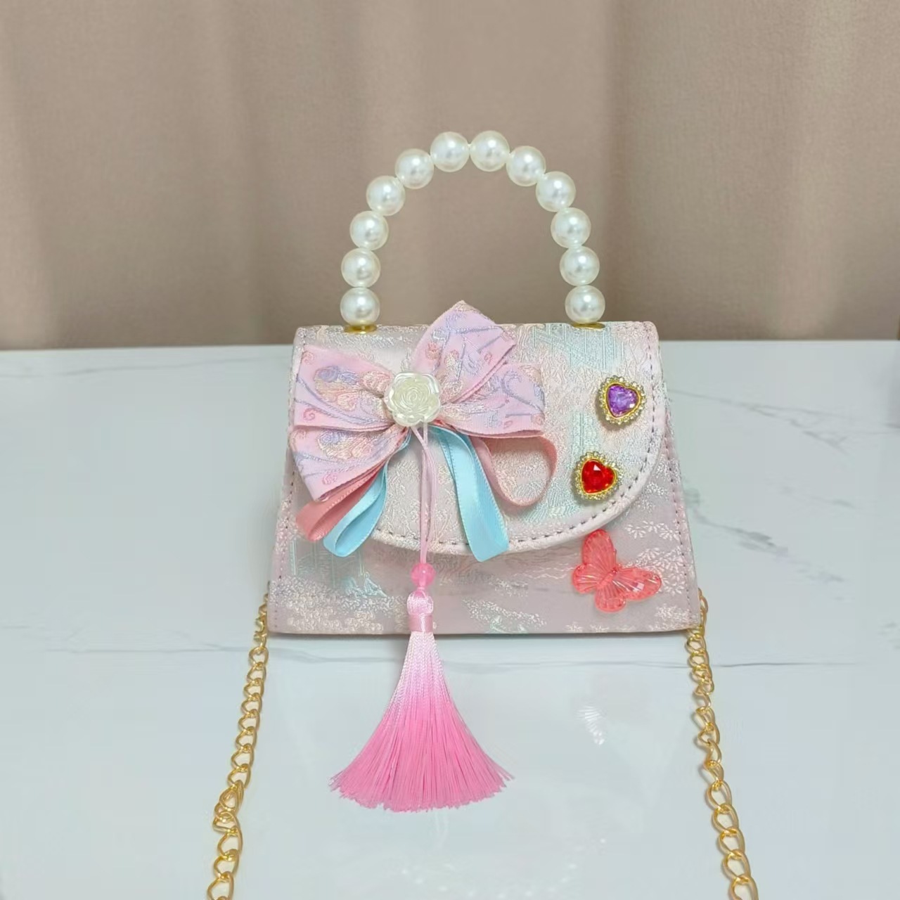 Bolsos infantiles de alto nivel, exquisitos antiguos, bolsos de cambio de niña, bolsos de mano de perlas de princesa, bolsos de almacenamiento