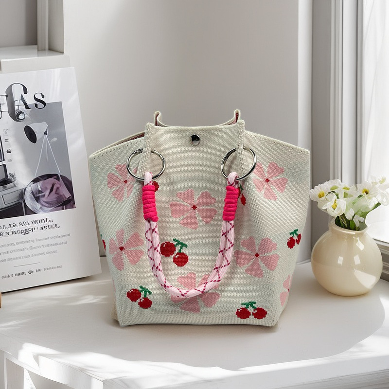 Bolso de cubo ovalado de punto de gran capacidad para mujer, bolso tejido lindo, bolso de mano, bolso de almuerzo, bolso de mano de todo fósforo