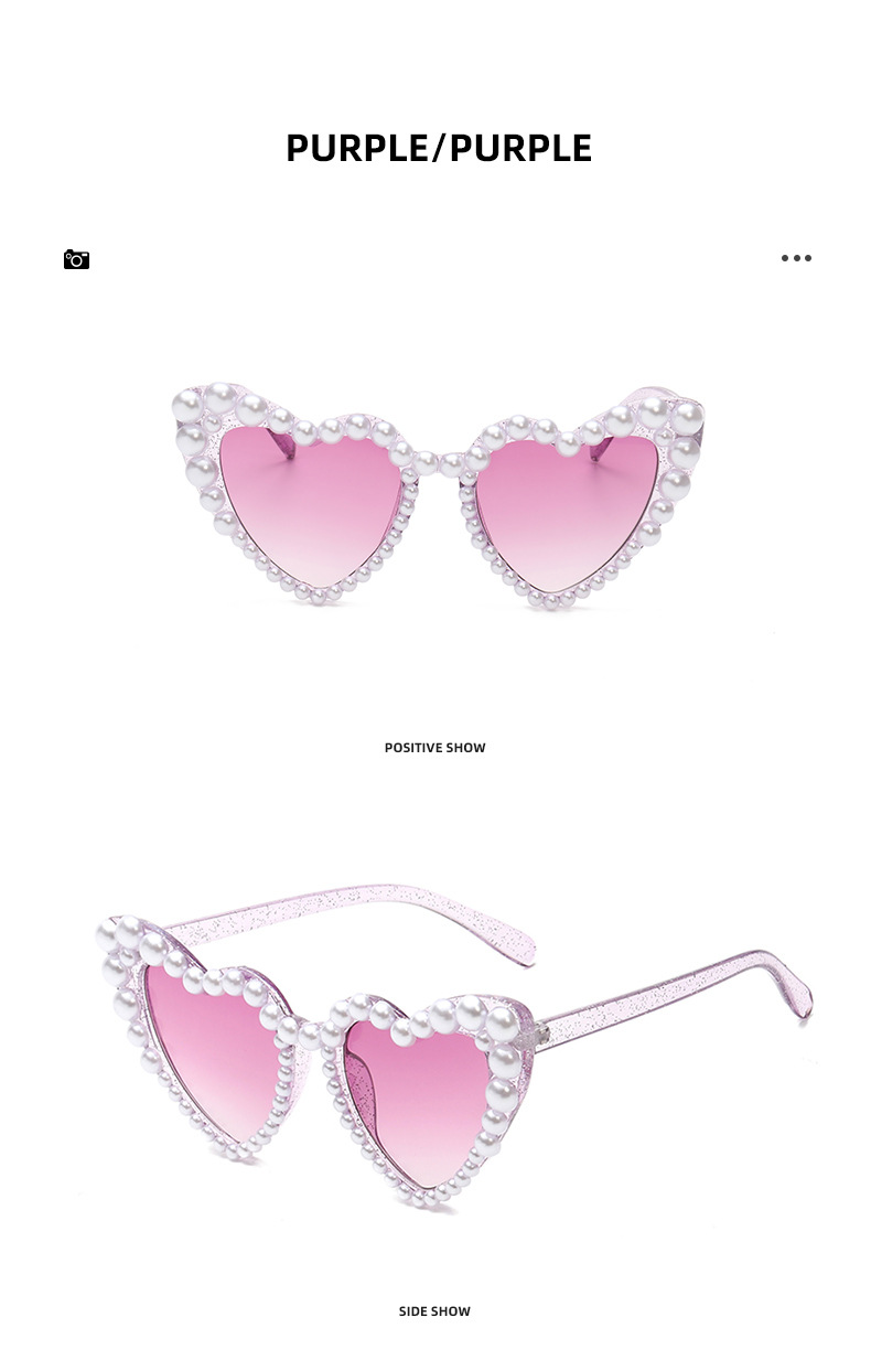 Sweet Style Sweet Heart Shape PC UV400 Protection Heart Shape Pearl Frameless Women's Sunglasses