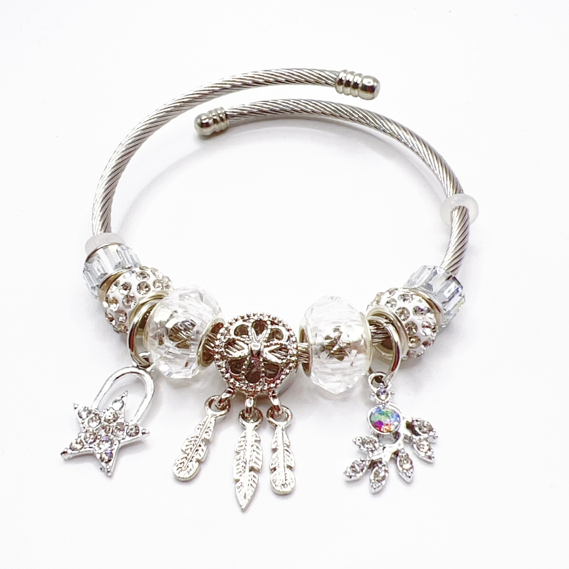 Panjia Cross-Border Silver Pink Dreamcatcher Heart Pendant European And American Bracelet Jewelry Adjustable Wholesale_voghion.com