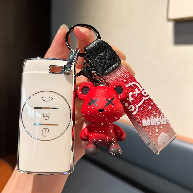 Chery G-스마트 3 키 [싱글 쉘 화이트] + 레드 폭력 곰 펜던트