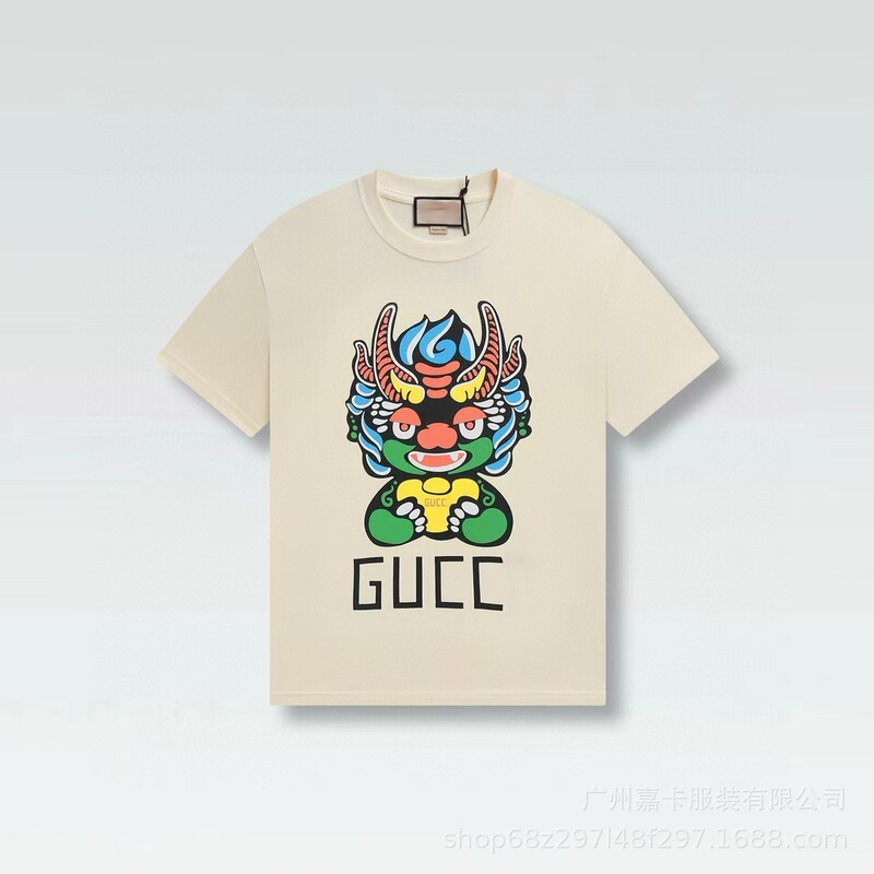 クロスボーダーハイエンドGファミリーTシャツラウンドネックフロントロゴ柄シリーズカジュアル男女同型半袖Tシャツ|undefined