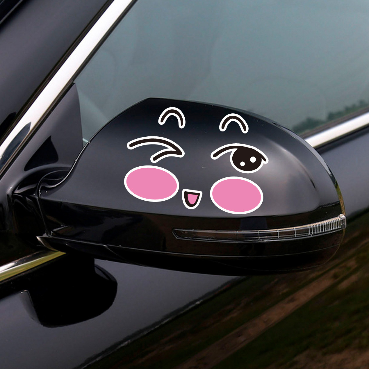 Dibujos animados Smiley espejo retrovisor coche pegatinas 3D tridimensional lindo Smiley cara reflectante coche pegatinas 4 piezas