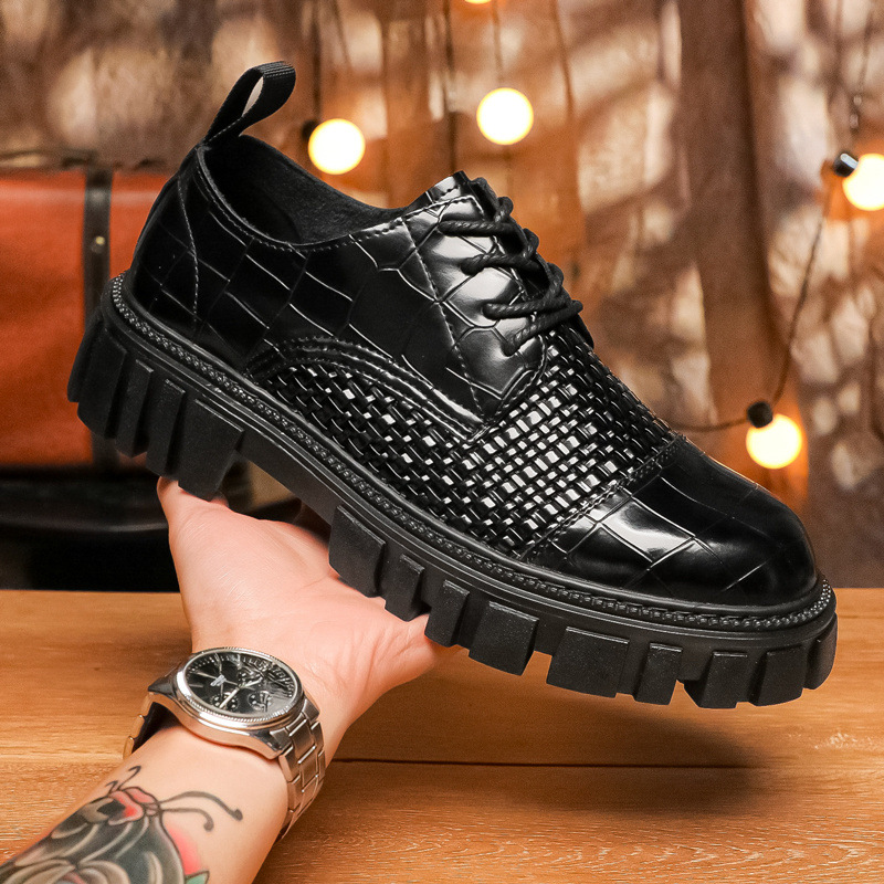 Men's Summer Breathable Leather Shoes, Business Formal Wear, Large-Toe Sandals, Hollow British Style Casual Thick-Soled Height-Increasing Men's Shoes, Dropshipping