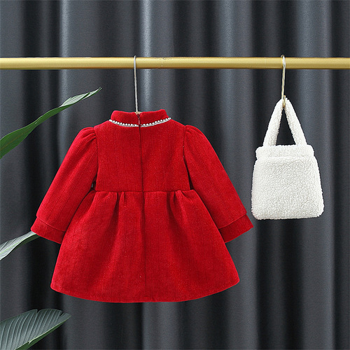 2769 Children's Red Princess Dress Autumn New Girls' Thicker One-piece Dress Stylish Baby Baby Formal Dress Skirt