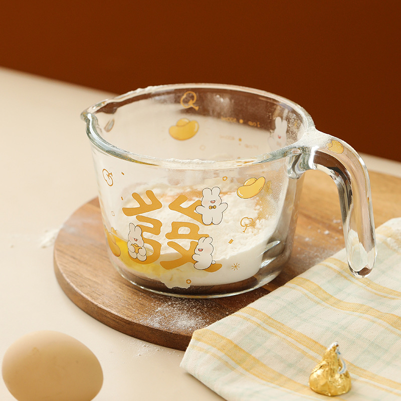 元宝兔年玻璃量杯带刻度牛奶杯家用耐高温大容量打蛋烘焙杯子