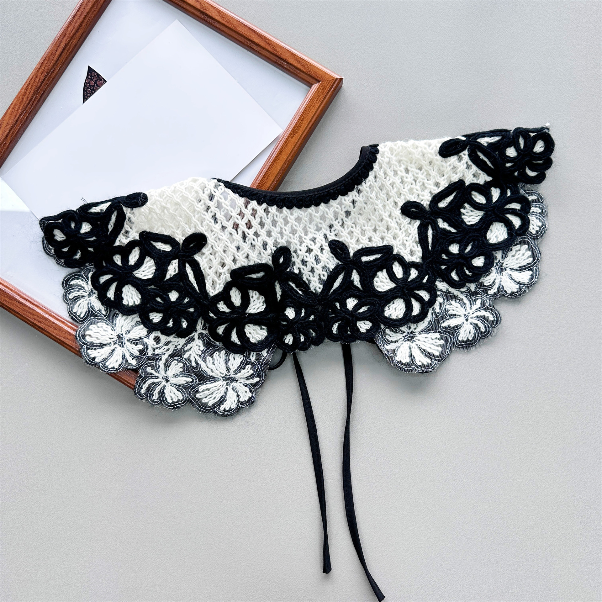 Cuello decorativo de punto bordado de imitación de lana en blanco y negro para otoño e invierno, superventas transfronterizo, para vestidos y suéteres.