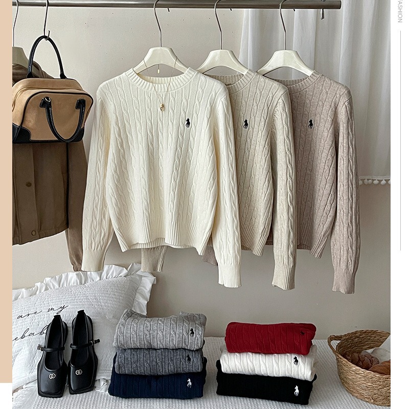 Japanese and Korean Style Retro Old Money Style Horse Embroidery Cashmere Knit Sweater for Women, Autumn and Winter Layering Base Knitwear Japanese and Korean Style Retro Old Money Style Horse Embroidery Cashmere Knit Sweater for Women, Autumn and Winter Layering Base Knitwear