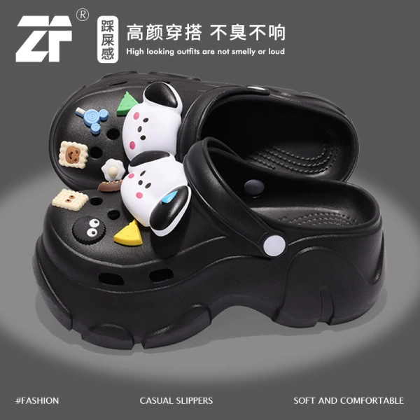 DIY топает на фекалии обувь дыры для женщин летом носить нескользящие и неприятные запахи моды утолщение и увеличение Баотоу пляжные холодные тапочки