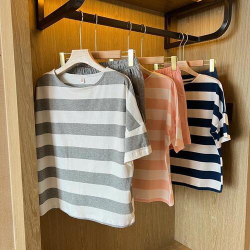 Ins Japanese Striped Thin Men's Summer Pajama Set with Short Sleeve Top and Shorts for Summer Home Wear