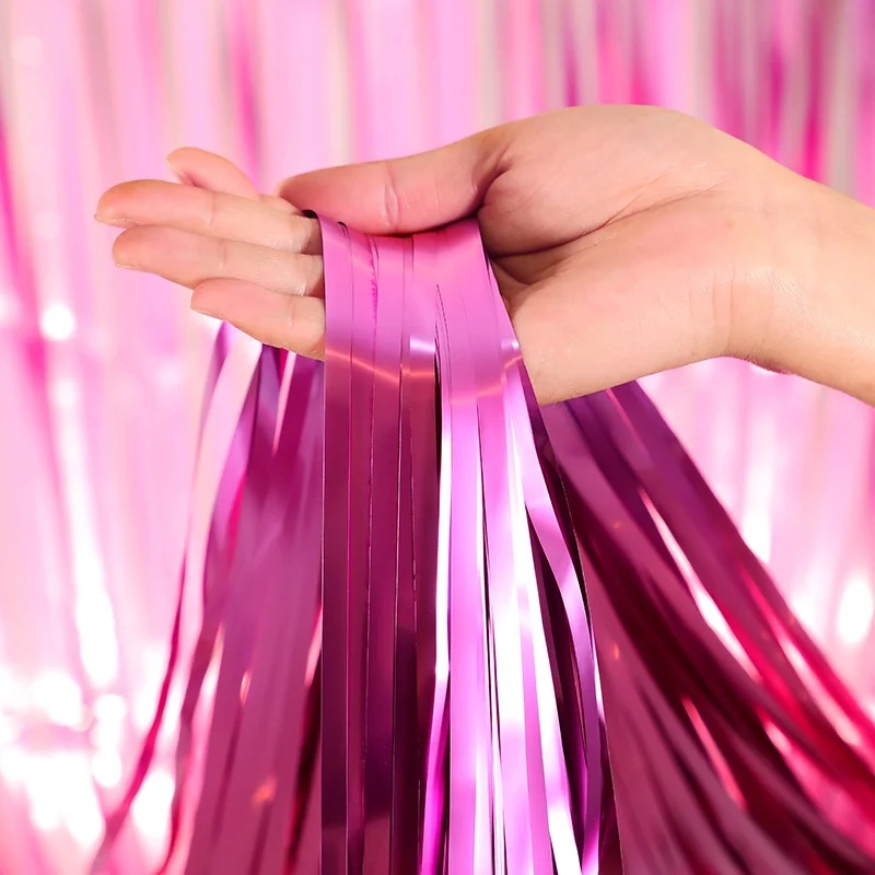 Cortina de lluvia mate mate mate fiesta de cumpleaños fondo de boda decoración de pared diseño brillante cuadrado cortina de lluvia borla