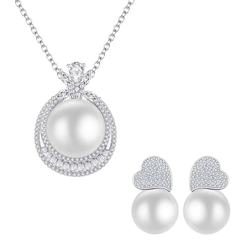 Zhuang Sheng joyería nueva S925 plata con incrustaciones aobei madre Zhen moda de las mujeres europeas y americanas perlas blancas traje 16 mm14mm