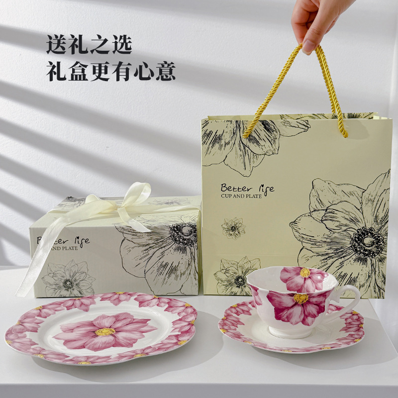 Taza de café y platillo Juego de cerámica Té de la tarde Hogar de alta gama Estilo pastoral Cerámica Taza de café Plato de punto Plato
