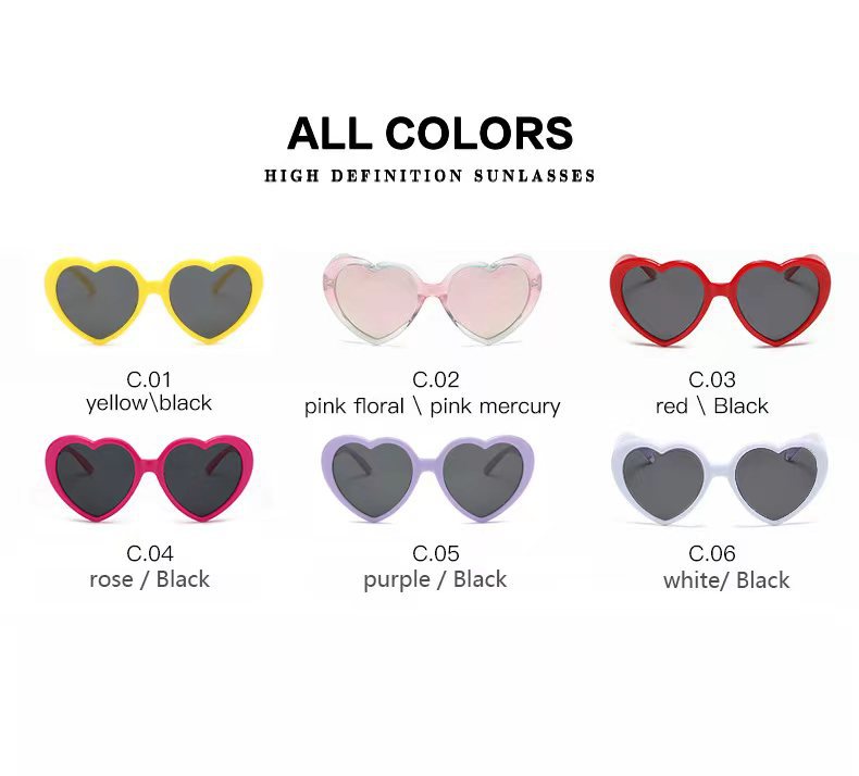 50g Weight Full Frame Glasses Structure Sunglasses Classification Ac, UV400 Protection Lens Material Special-Shaped Mirror Glasses Style Casual, Travel Occasion Heart Shape Pattern Children Unisex Gender Cute, Sweet Style Grey, White Color Cute Sweet Heart Shape Ac UV400 Protection Special-Shaped Mirror Full Frame Kids Sunglasses 10